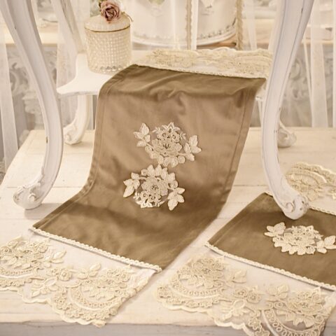 Meraviglioso tris centrini mini velvet bronzo/oro e merletto “Claire”