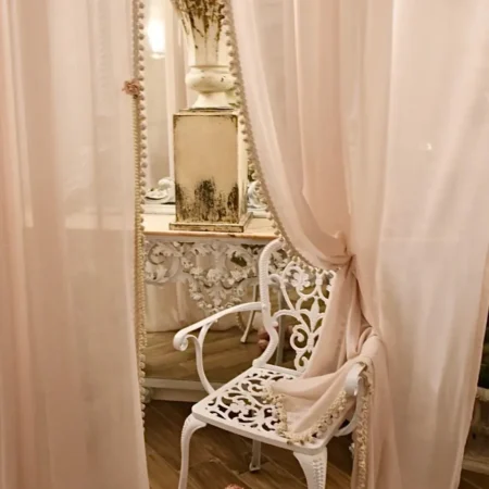 Coppia di tende in georgette pura italiana rosa polvere con passamaneria preziosa