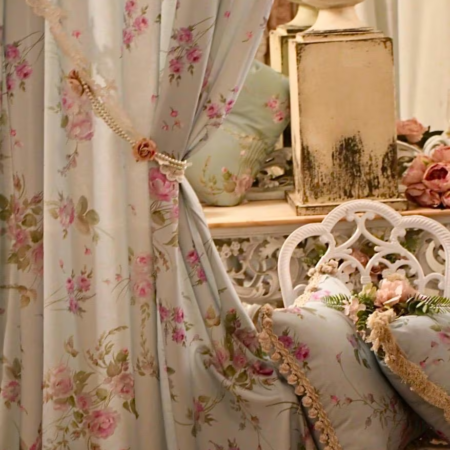 Tenda Shabby Chic floreale azzurra Made in Italy