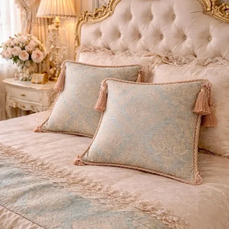 Cuscino in broccato di cotone italiano azzurro o verde “Collezione Bridgerton” fatto a mano