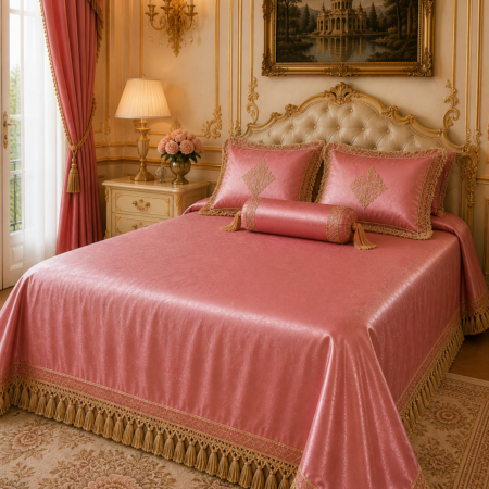 Copriletto Raso rosa antico fiammato lusso collezione “Royal Style”