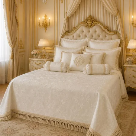 Copriletto Damasco lusso light white collezione “Royal Style”