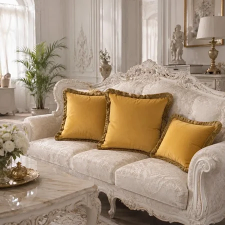 Cuscini in Velluto Oro “Stile Barocco” con Passamaneria Spazzolino Oro | Luxury Decorative Pillow Covers