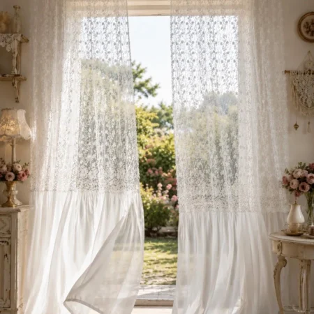 Tenda Sissi in Georgette e Pizzo Roselline – Pannello Artigianale Made in Italy