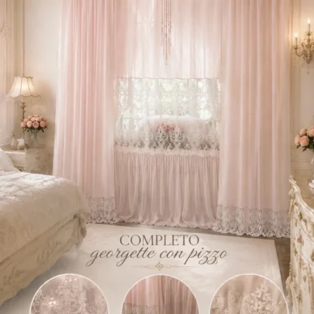 Completo Tende “Élégance Rebrodé” – Georgette e Pizzo Bianco Ricamato