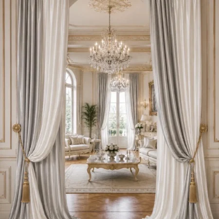 Luxury Silk Curtain Panel | Handmade in Italy | White, Pearl Grey or Two-Tone | Sold Individually