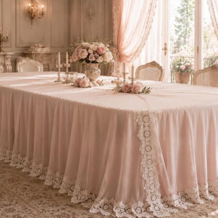 Tovaglia in Georgette con Pizzo Rebrodé Bianco – Tovaglia Elegante Artigianale per Matrimoni, Ricevimenti ed Eventi | Faggianis