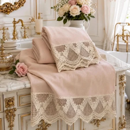 Set Asciugamani in Puro Lino Stone Washed con Pizzo Macramè – Eleganza Italiana Faggianis